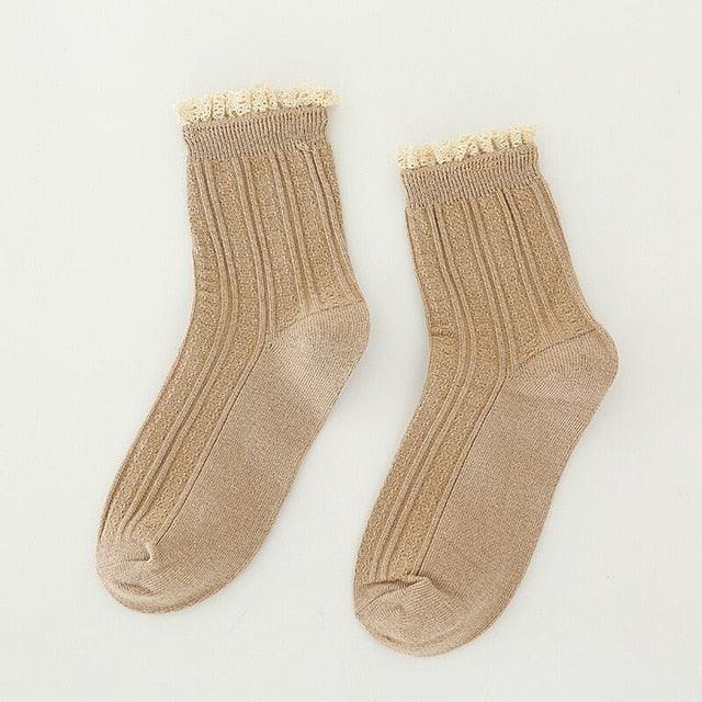 Charming Lace Ruffled Cotton Socks for Women - Spring & Summer Collection - Korvel