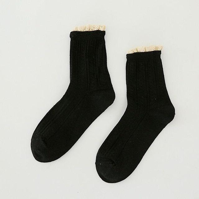 Charming Lace Ruffled Cotton Socks for Women - Spring & Summer Collection - Korvel