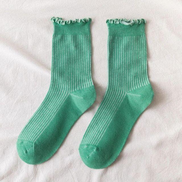 Charming Lace Ruffled Cotton Socks for Women - Spring & Summer Collection - Korvel