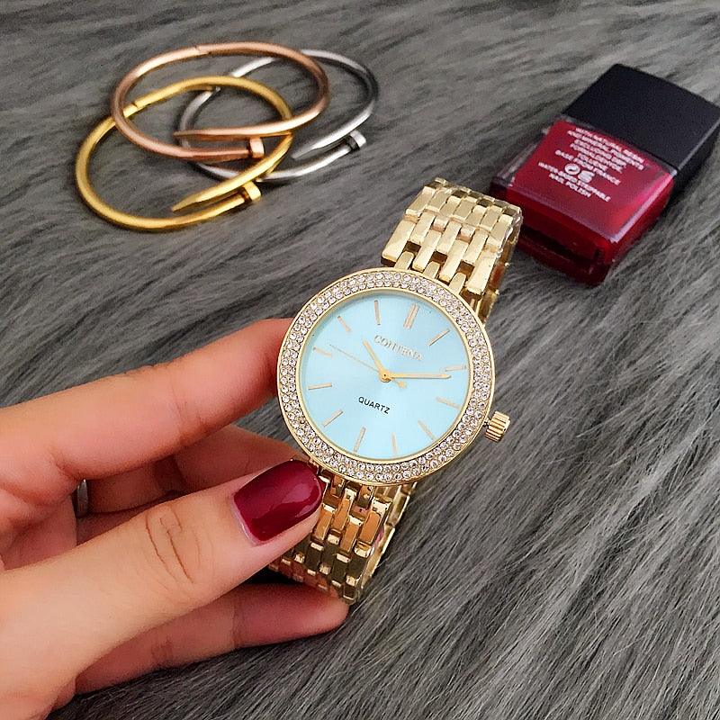 Ensemble de Montre Élégante en Argent avec Rhinestones pour Femmes