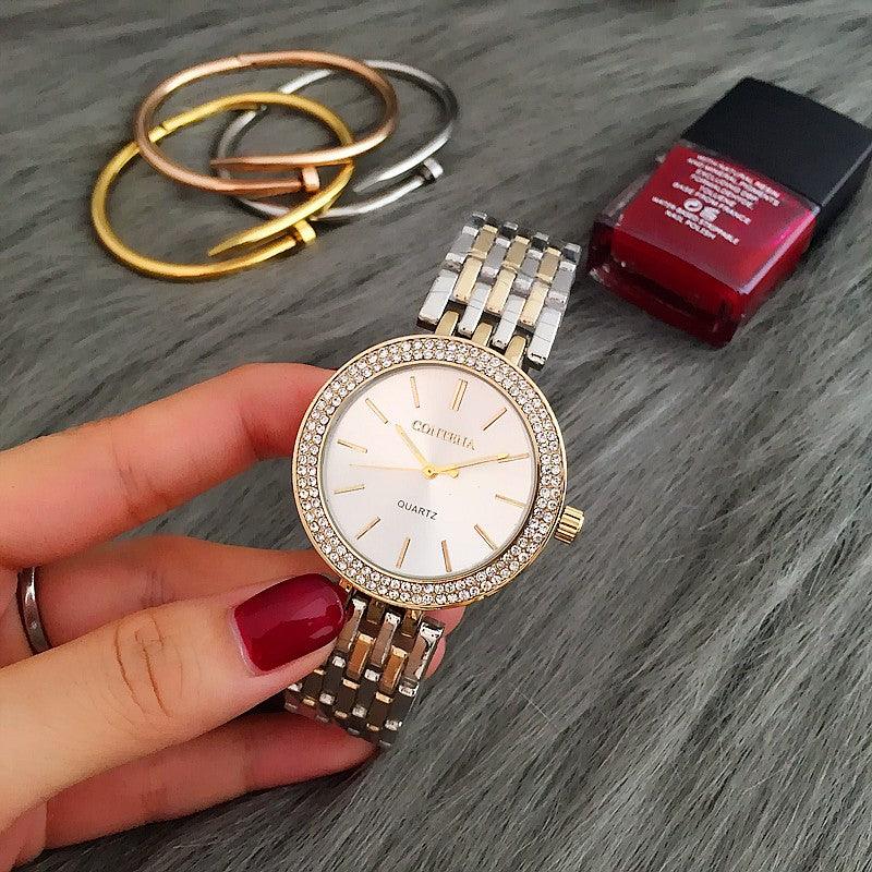 Ensemble de Montre Élégante en Argent avec Rhinestones pour Femmes