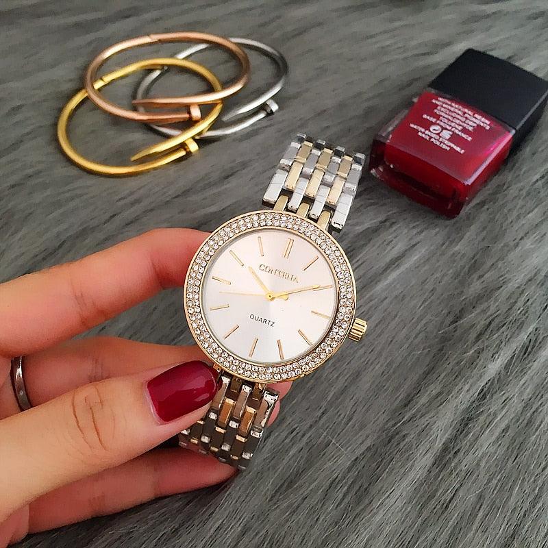 Ensemble de Montre Élégante en Argent avec Rhinestones pour Femmes