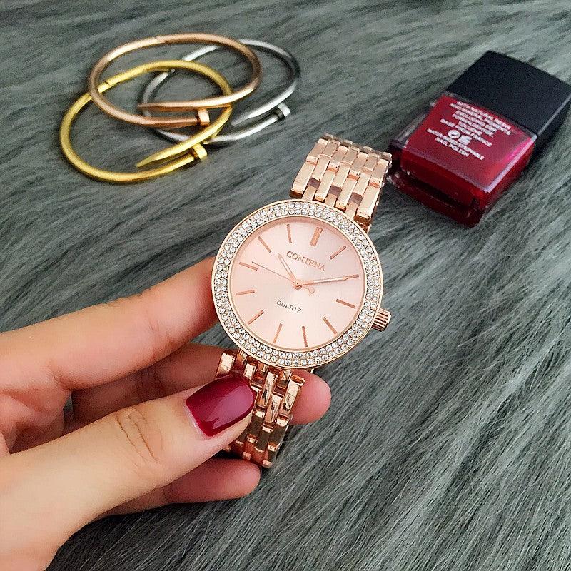 Ensemble de Montre Élégante en Argent avec Rhinestones pour Femmes