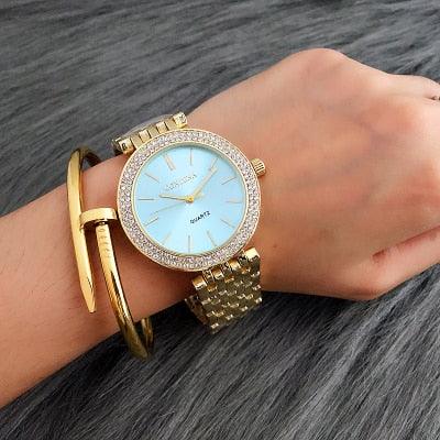 Ensemble de Montre Élégante en Argent avec Rhinestones pour Femmes