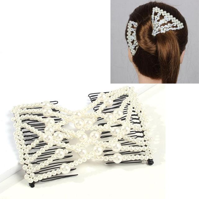 Clip para el cabello de doble perla elegante para mujeres