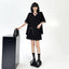 Fashion Set V-neck Solid Color Shoulder Pad T-shirt+Elastic Waist Short Skirt - Korvel