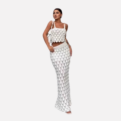 Fashion suspender two-piece scale skirt set - Korvel