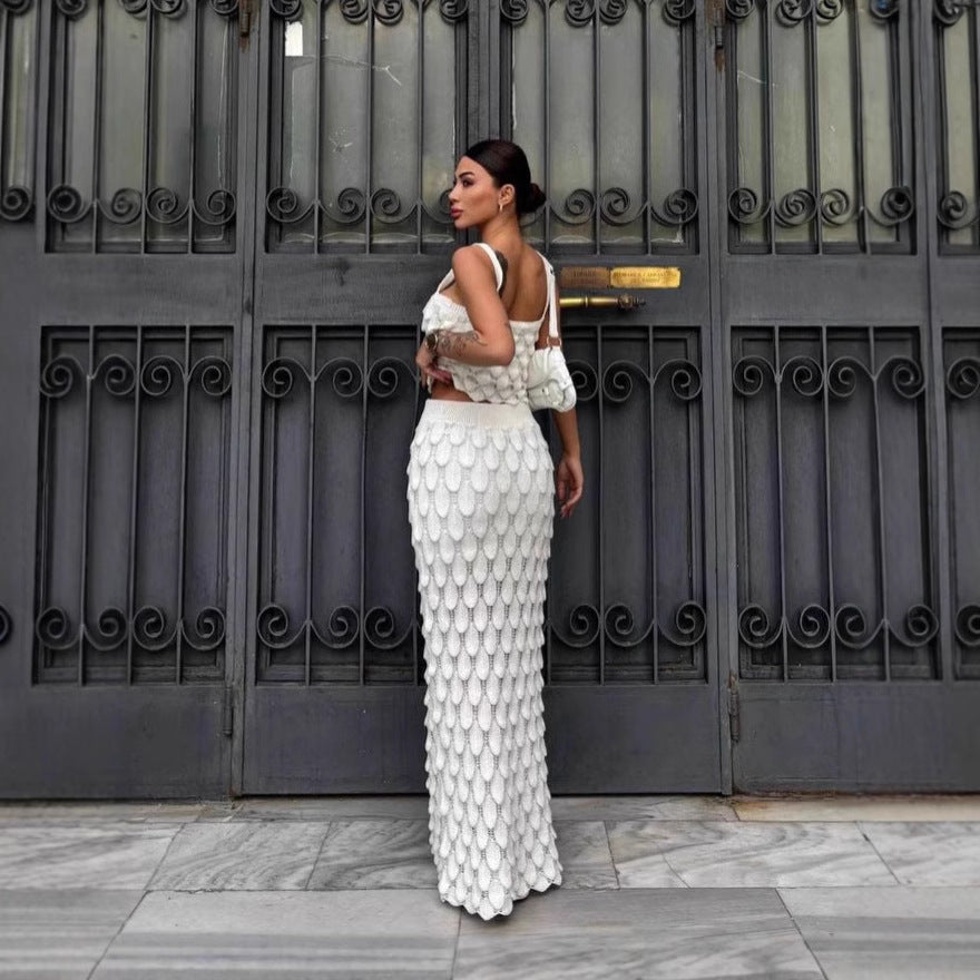 Fashion suspender two-piece scale skirt set - Korvel