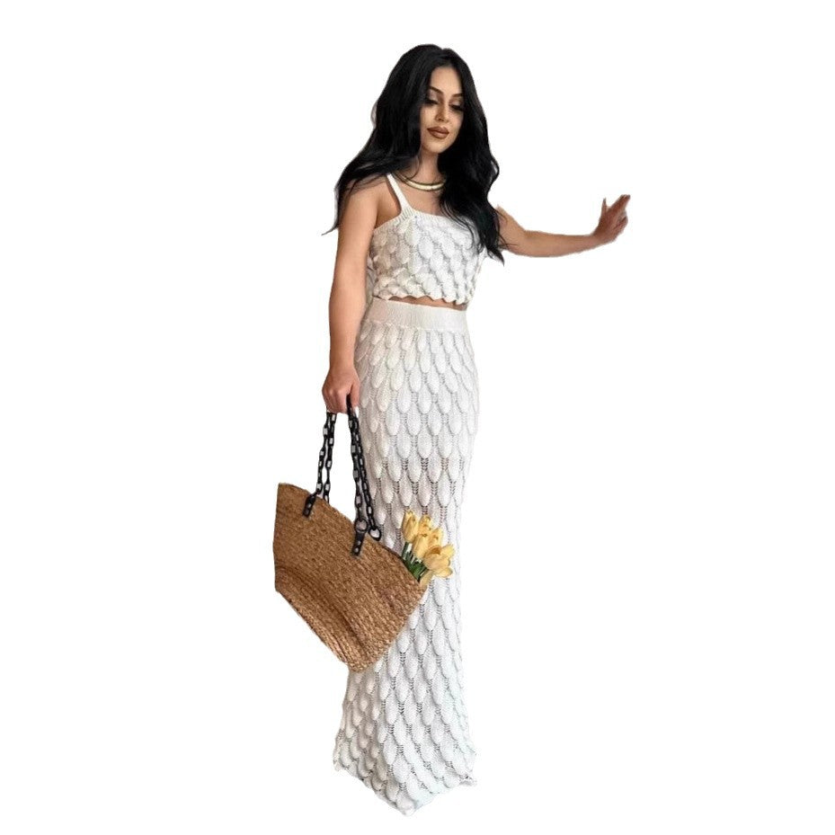 Fashion suspender two-piece scale skirt set - Korvel