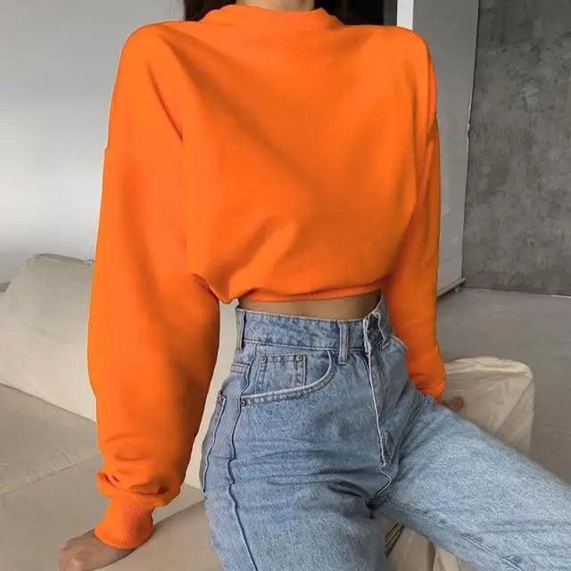 Stylish Women's Neon Crop Sweatshirt - Casual Pullover