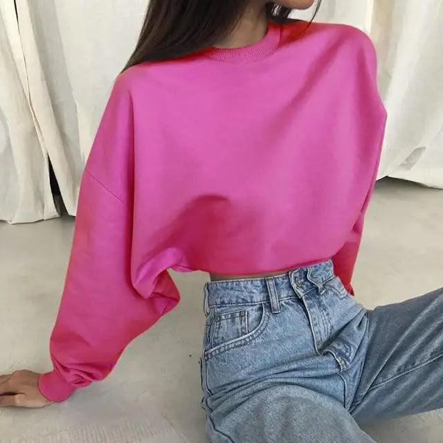 Stylish Women's Neon Crop Sweatshirt - Casual Pullover