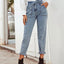 Fashionable and casual high waist slimming straight leg denim pants - Korvel