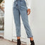 Fashionable and casual high waist slimming straight leg denim pants - Korvel