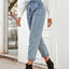 Fashionable and casual high waist slimming straight leg denim pants - Korvel