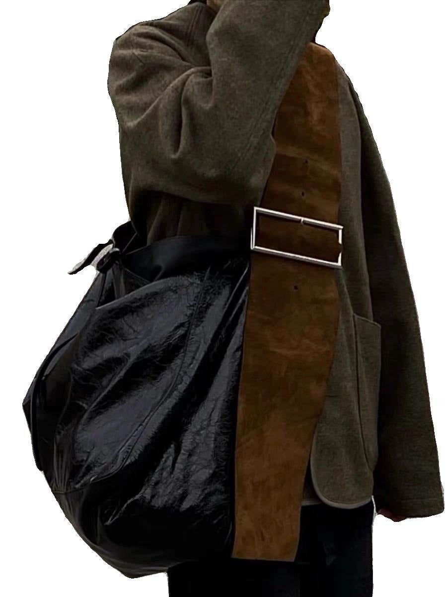 Fashionable and versatile contrasting color dark wide shoulder strap niche design single shoulder crossbody bag trendy - Korvel
