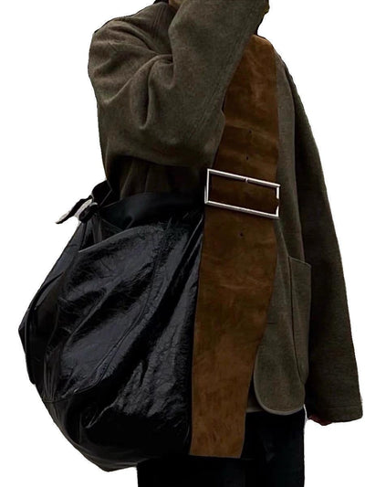 Fashionable and versatile contrasting color dark wide shoulder strap niche design single shoulder crossbody bag trendy - Korvel