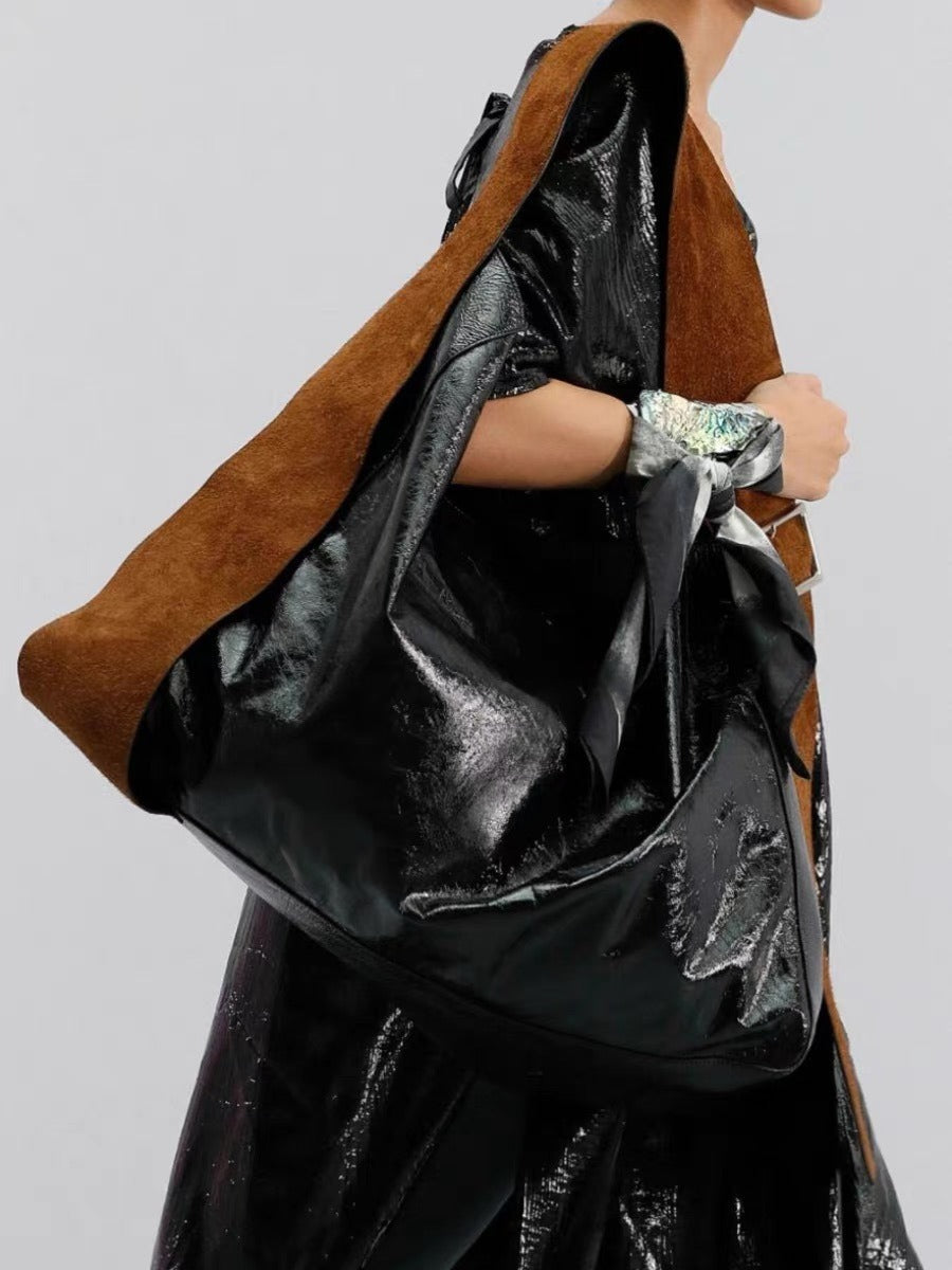 Fashionable and versatile contrasting color dark wide shoulder strap niche design single shoulder crossbody bag trendy - Korvel