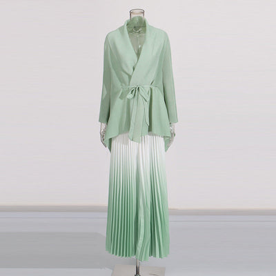 Fashionable casual style set cape shawl style lace up top+pleated skirt - Korvel