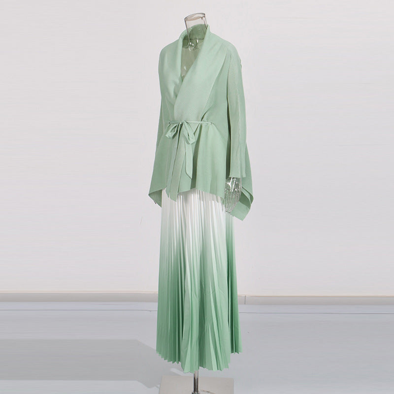 Fashionable casual style set cape shawl style lace up top+pleated skirt - Korvel