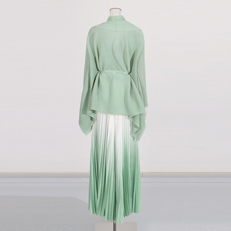 Fashionable casual style set cape shawl style lace up top+pleated skirt - Korvel