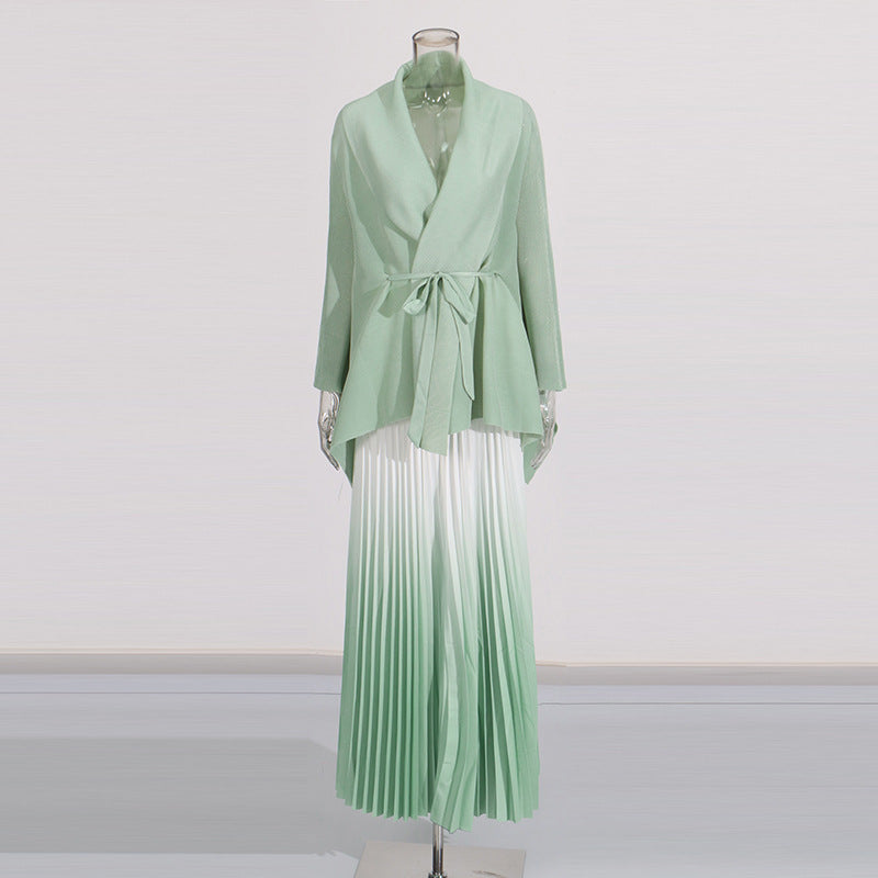 Fashionable casual style set cape shawl style lace up top+pleated skirt - Korvel