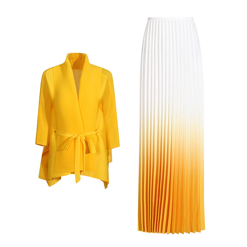 Fashionable casual style set cape shawl style lace up top+pleated skirt - Korvel
