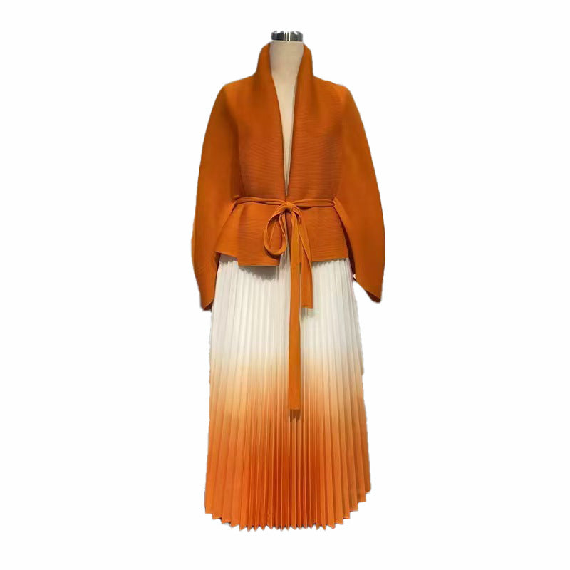 Fashionable casual style set cape shawl style lace up top+pleated skirt - Korvel