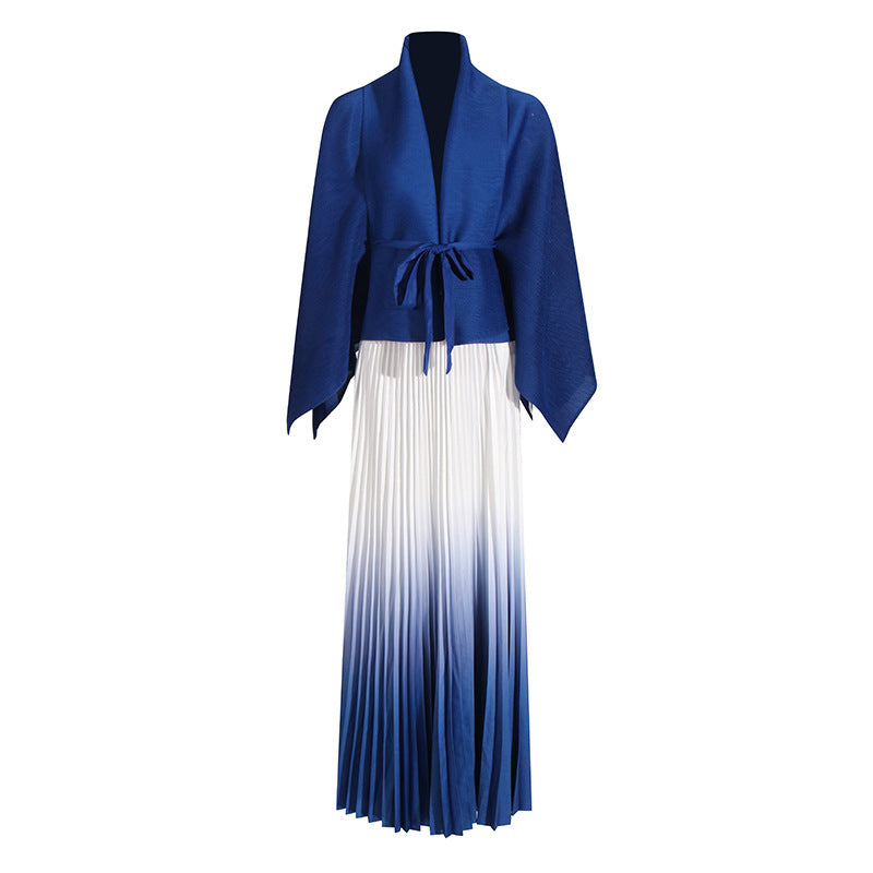Fashionable casual style set cape shawl style lace up top+pleated skirt - Korvel