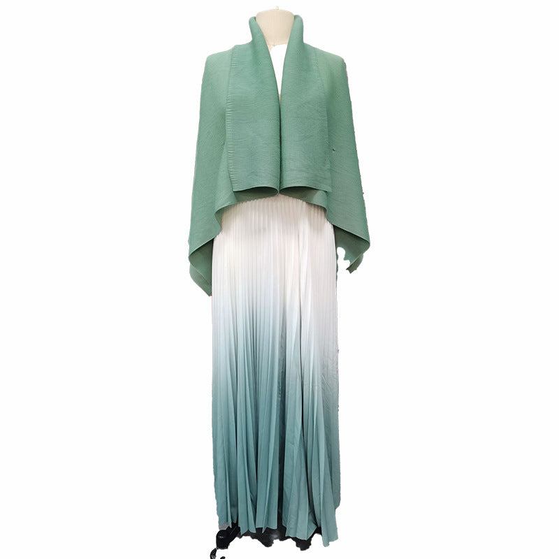 Fashionable casual style set cape shawl style lace up top+pleated skirt - Korvel