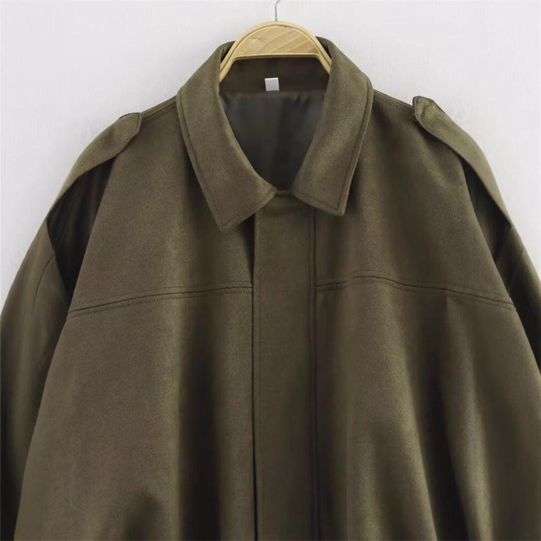Fashionable lazy suede jacket bomber jacket shorts back skirt jacket set - Korvel