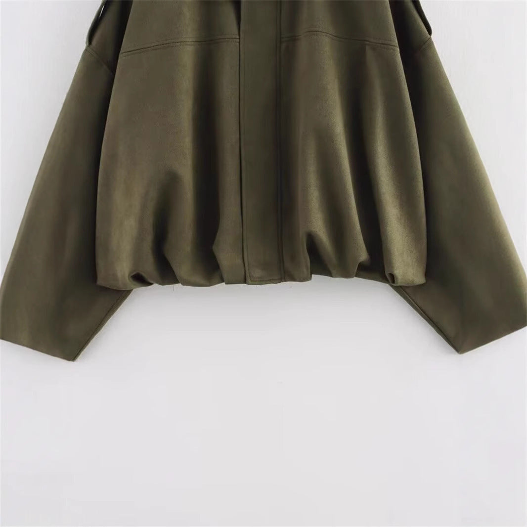Fashionable lazy suede jacket bomber jacket shorts back skirt jacket set - Korvel