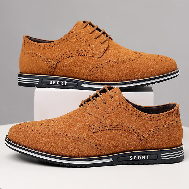 Fashionable men's white sole widened carved leather shoes for men - Korvel