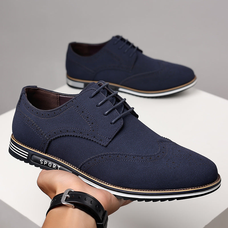 Fashionable men's white sole widened carved leather shoes for men - Korvel
