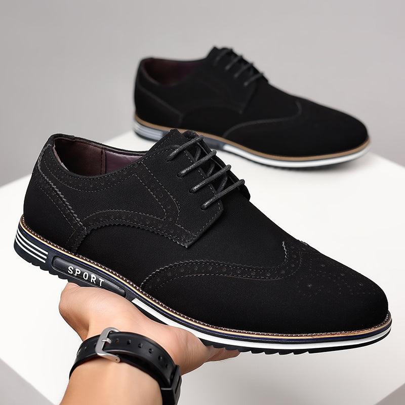 Fashionable men's white sole widened carved leather shoes for men - Korvel