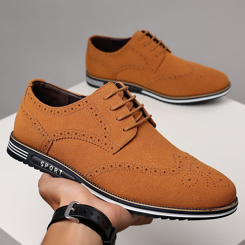 Fashionable men's white sole widened carved leather shoes for men - Korvel