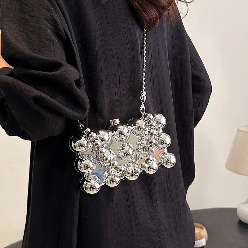 Trendy Mini Lipstick Crossbody Bag with Pearl Chain