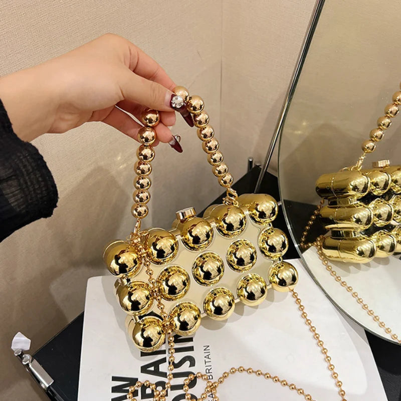 Trendy Mini Lipstick Crossbody Bag with Pearl Chain
