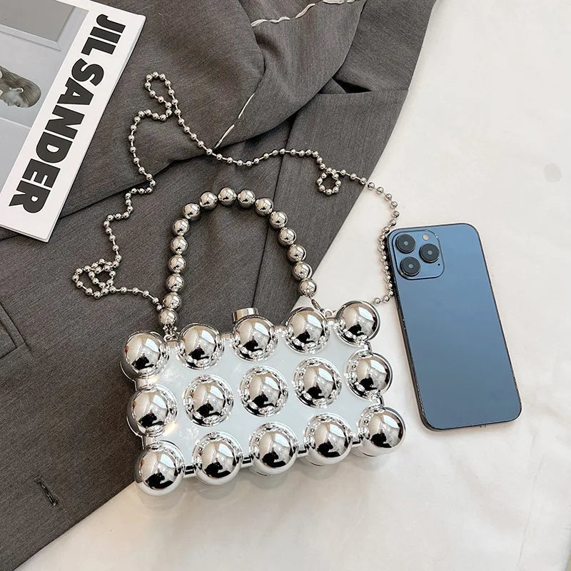 Trendy Mini Lipstick Crossbody Bag with Pearl Chain
