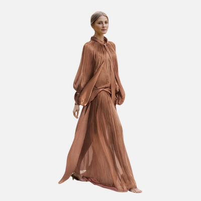Fashionable niche design bat sleeve lace up pleated dress for women - Korvel