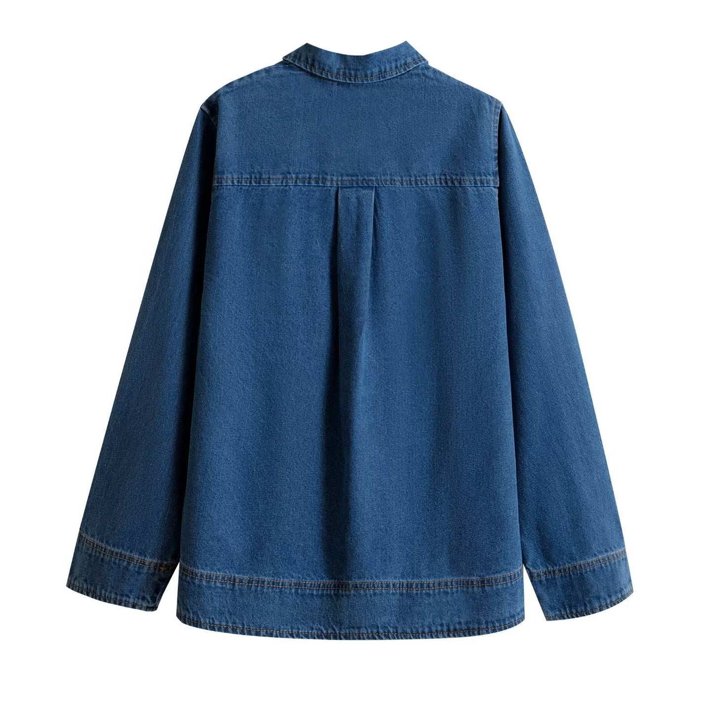 Fashionable retro long sleeved lapel denim shirt top - Korvel