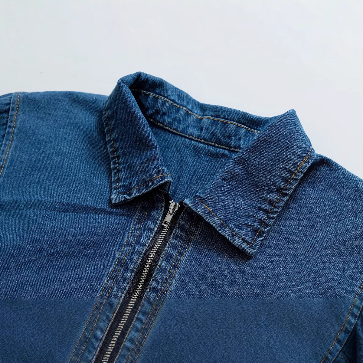 Fashionable retro long sleeved lapel denim shirt top - Korvel