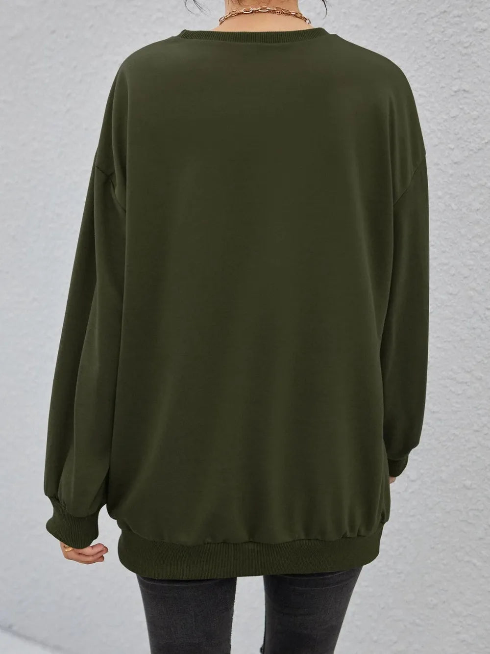Fashionable round neck long sleeved letter solid color loose hoodie - Korvel
