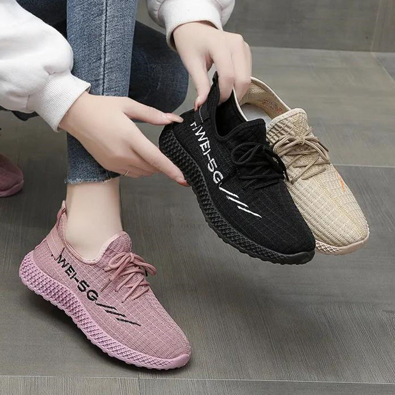Fashionable running shoes with soft soles trendy fly woven mesh Korean version casual sports single shoes - Korvel