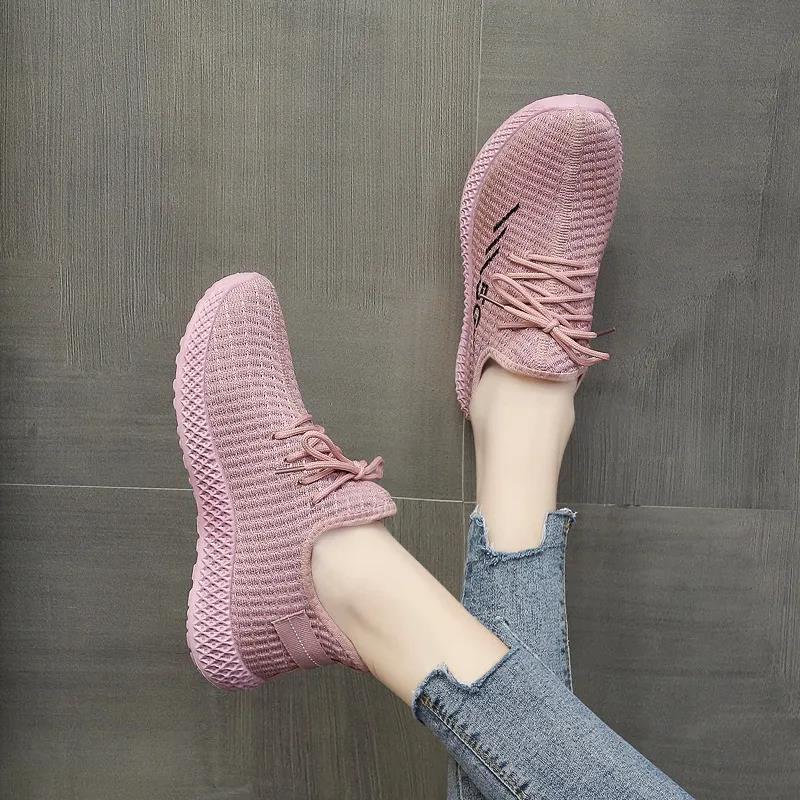 Fashionable running shoes with soft soles trendy fly woven mesh Korean version casual sports single shoes - Korvel