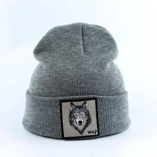 Stylish Unisex Wolf-Themed Knitted Beanie - Cozy Winter Accessory - Korvel