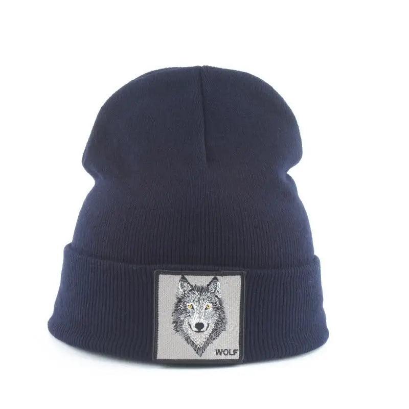 Stylish Unisex Wolf-Themed Knitted Beanie - Cozy Winter Accessory - Korvel