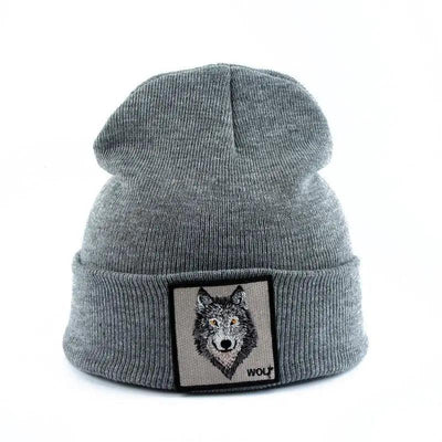 Stylish Unisex Wolf-Themed Knitted Beanie - Cozy Winter Accessory - Korvel