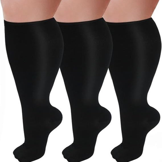 Fat and enlarged black fat compression socks super wide calf and knee length socks men's and women's pressure socks 2XL-7XL - Korvel