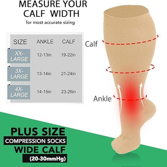 Fat and enlarged black fat compression socks super wide calf and knee length socks men's and women's pressure socks 2XL-7XL - Korvel