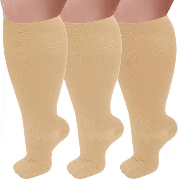 Fat and enlarged black fat compression socks super wide calf and knee length socks men's and women's pressure socks 2XL-7XL - Korvel